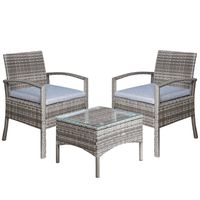 Ensemble de bistro de jardin 5 pcs coussins gris poly rotin - Salon De