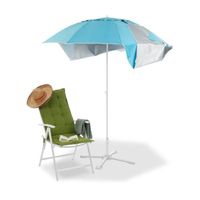 Relaxdays Parasol, Abri de plage, Protection anti UV SPF 50+, Jardin, Terrasse, Sac de transport, HxD 210x180cm, bleu