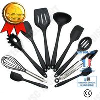 TD® 10pcs kit de outils de cuisson Ustensile de cuisine Silicone Noir