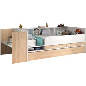 GAMI Lit enfant éco-conçu évolutif combiné 90x140/200 avec rangements - Décor chêne blond blanc - EWEN