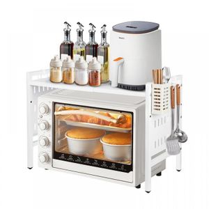Étagère Micro-ondes 2 Niveaux Avec Tiroir - 54x35x50 Cm - Bois Et Blanc - Pour Cuisine, Appartement, Petit Espace - 12