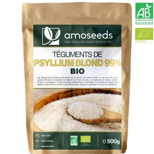 COMPLEMENTS ALIMENTAIRES - DIGESTION Psyllium Blond Bio 500g (téguments) - Qualité Supérieure - amOseeds - Le Spécialiste des Super-aliments Bio