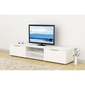 MEUBLE TV Meuble TV DMORA avec deux tiroirs - Blanc brillant - 172 x 33 x 39 cm