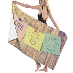 SERVIETTE DE PLAGE Serviette de plage surdimensionnée en microfibre,Live rire amour sur bois,Serviette de bain absorbante légère et douce