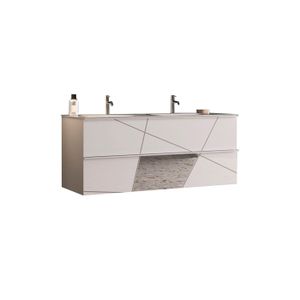 SALLE DE BAIN COMPLETE Meuble de salle de bain sous-vasque 120 cm Laqué Blanc brillant + vasque - METRIA - Design contemporain