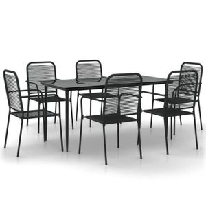 Ensemble table et chaise de jardin ZERODIS Ensemble à dîner de jardin 7 pcs Noir Corde de coton et acier A3156541 HB042