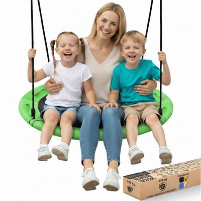 RELAX4LIFE Balançoire Nid d'Oiseau pour Enfants Extérieure, Siège Suspendu Rond avec Diamète de 100cm, Réglable en Hauteur de 100 à 160cm, Balançoire de Jardin avec Charge Maximal de 150kg, Vert