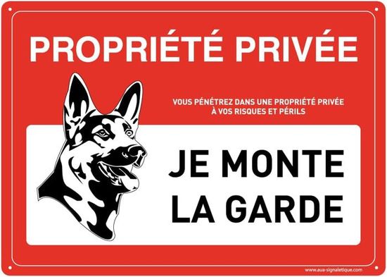 Cartello Proprietà Privata Con Cane – "Je Monte La Garde", 210x150 Mm, Alluminio Dibond 3mm, Fabbricazione Francese