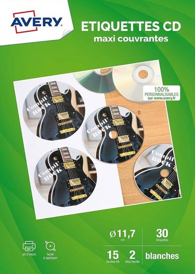 Étiquettes Autocollantes Avery Pour CD/DVD - 30 Stickers Personnalisables ⌀117mm