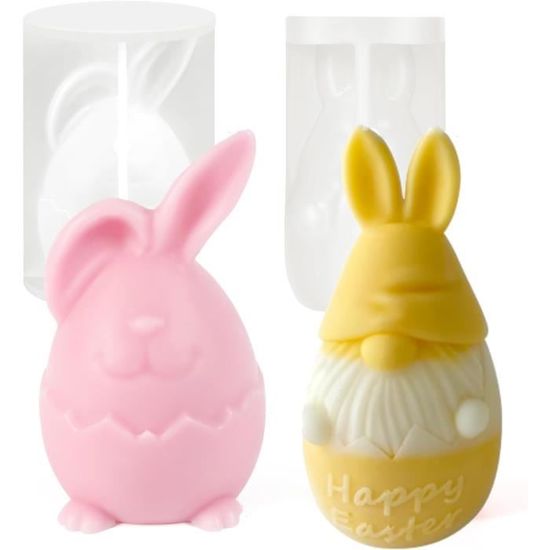 Moule en silicone 3D en forme de lapin de Pâques - Bougeoir de Pâques - Moules en silicone