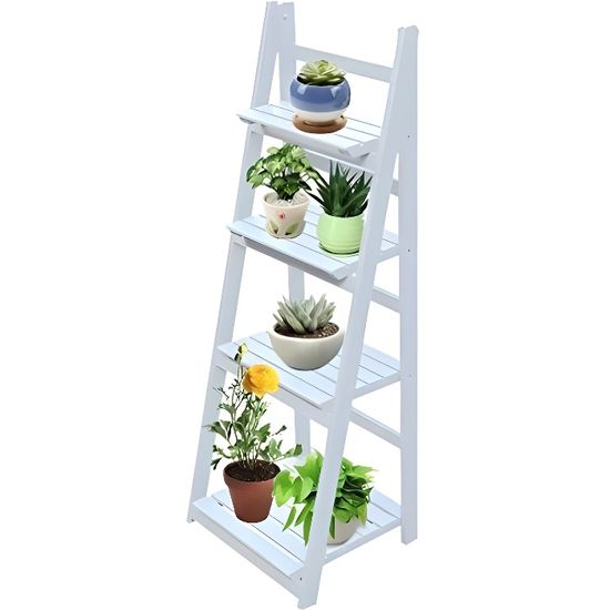 4 étagères Escabeau pliable en bois Escalier pour fleurs 115,5 cm MathRose Escalier à plantes en bois Blanc