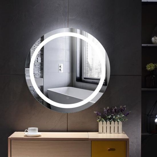Miroir Tactile Salle de Bain - 60 x 60 x 4.5CM - Anti-buée - LED eclairage - Blanc