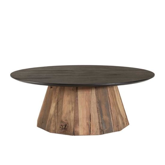 Table basse ronde en bois recyclé noir - MACABANE ANDREA - 90x90cm
