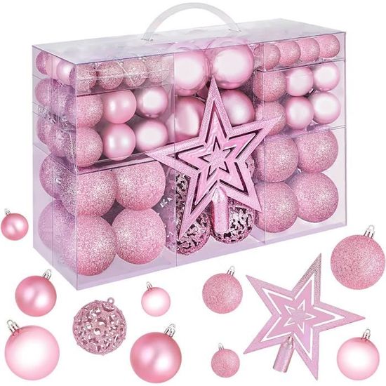 Boules de Noel Decoration Sapin Noel Rose 101 Pièces Boules de Noel en