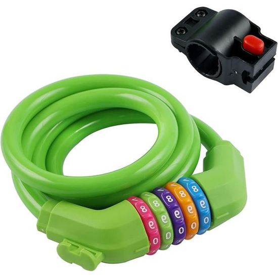 Antivol pour vélo avec code à chiffres, 120 cm12 mm, serrure à combinaison de code à 5 chiffres