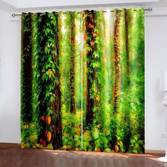 Rideau Photo Coulissant Sur Mesure - Motif Bambou Vert, Fabrication Allemande, Fixation Par Bande Velcro