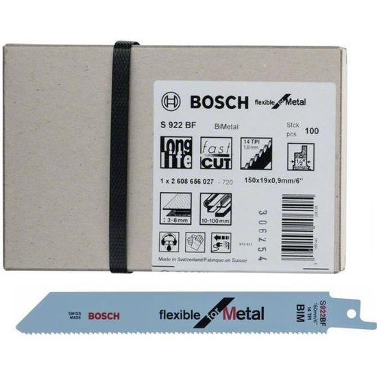 Bosch 100 pcs Lame de scie sabre pour le metal S 922 BF BIM Flexible for Metal coupe rapide 100 pi?ces 2608656027