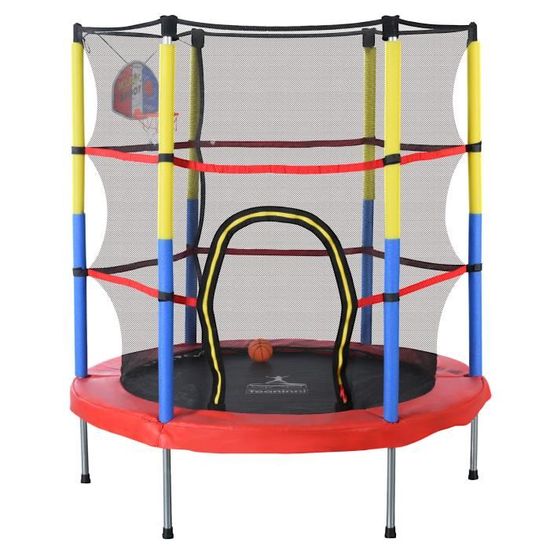 Trampoline Enfant 140 Cm Avec Filet De Sécurité Et Panier De Basket - Intérieur Et Extérieur - Capacité 250 Kg
