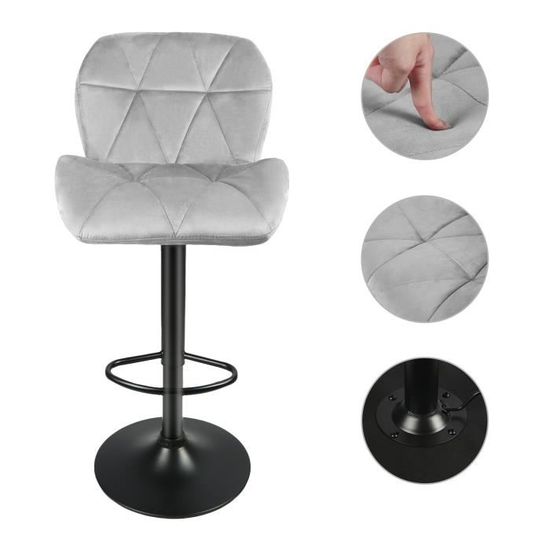 Tabourets De Bar VASAGLE, Lot De 2 - Pivotants, Hauteur Réglable, Dossier Ergonomique En Velours - Gris Anthracite - Pour îlot Cuisine Et Bar - 8