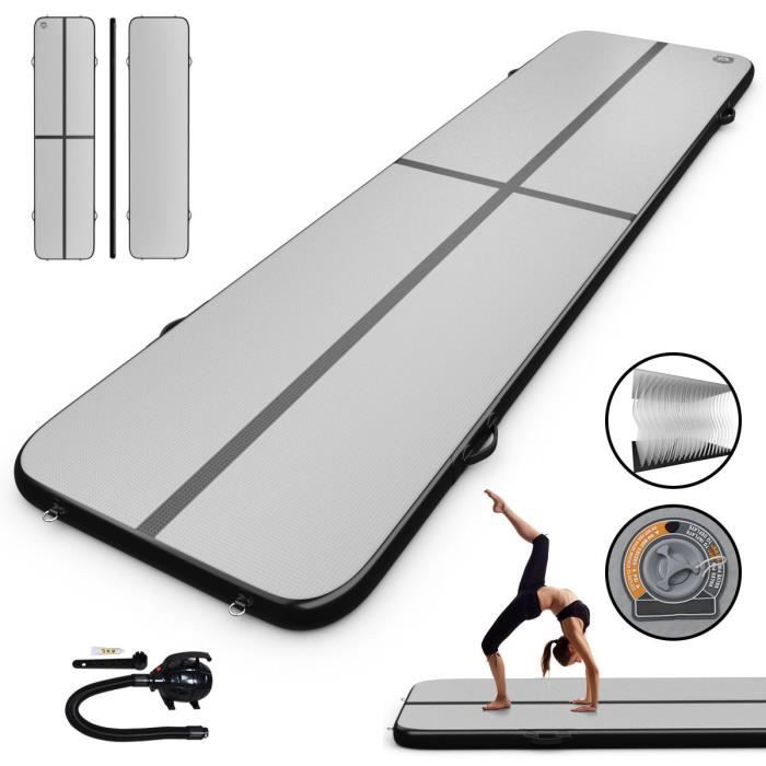 COSTWAY Tapis de Gymnastique Gonflable 4x1x0,1M avec Pompe de Gonflage Electrique Airtrack Gymnastique pour Yoga Taekwondoe Tumbling