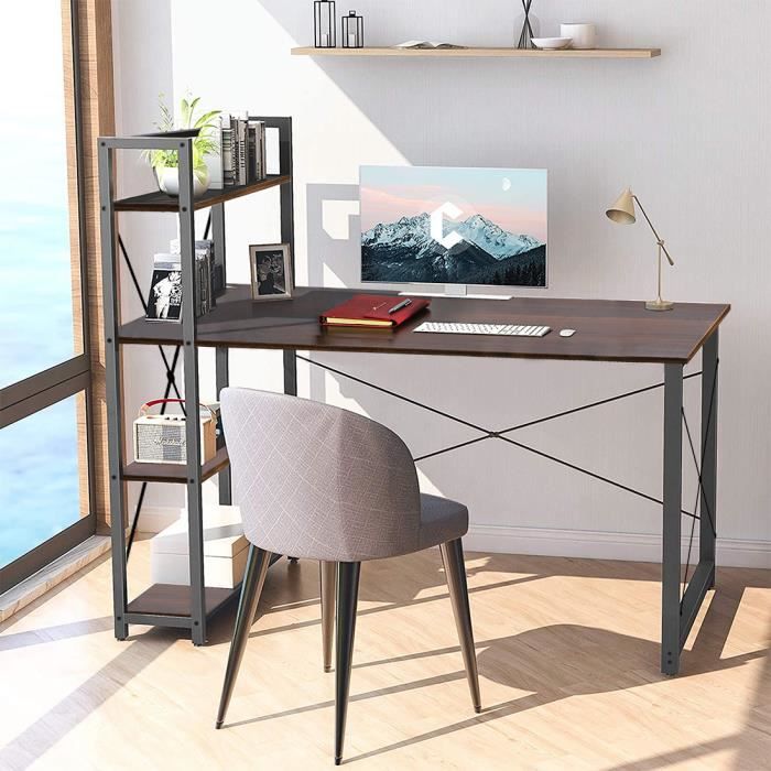 Table Bureau Informatique Ordinateur PC Etude Ecriture Poste de Travail en Bois Pieds en Metal Style Industriel Moderne(539)