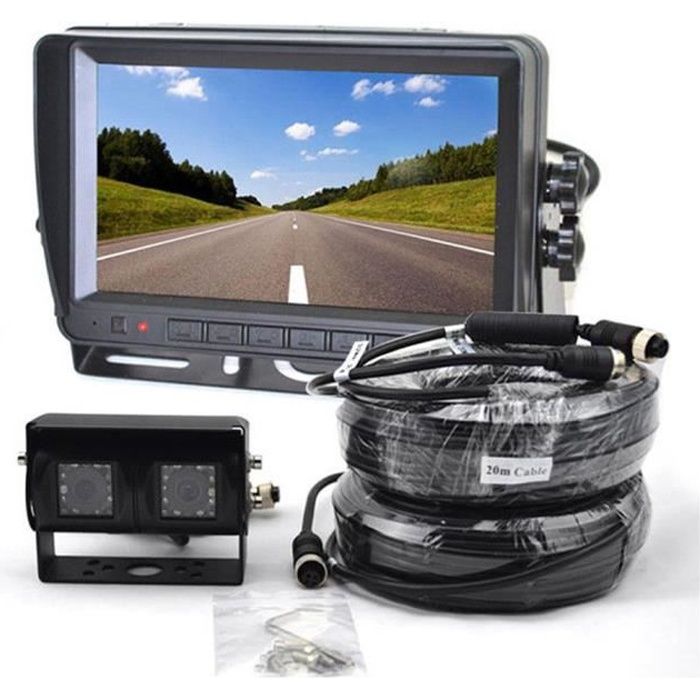 Caméra de recul à double objectif & moniteur de vue arrière LCD TFT 7 pouces pour camping-car, camion, bus,RV