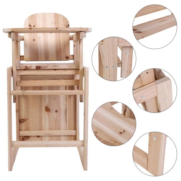 Chaise haute et table pour bébé en bois massif avec plateau réglable -XNA
