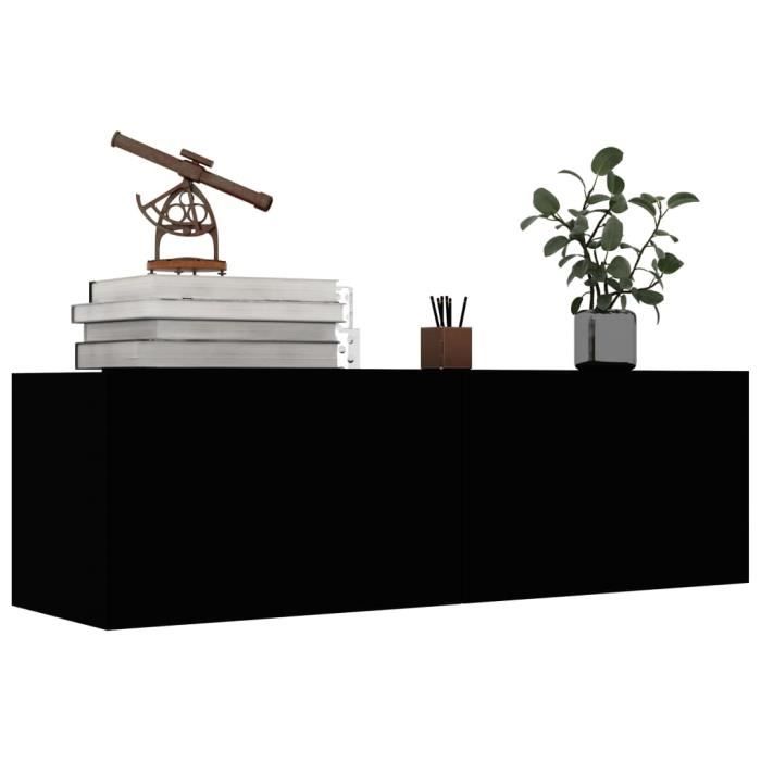 FHE Meuble TV Noir design tendance 100x30x30 cm Aggloméré☼1