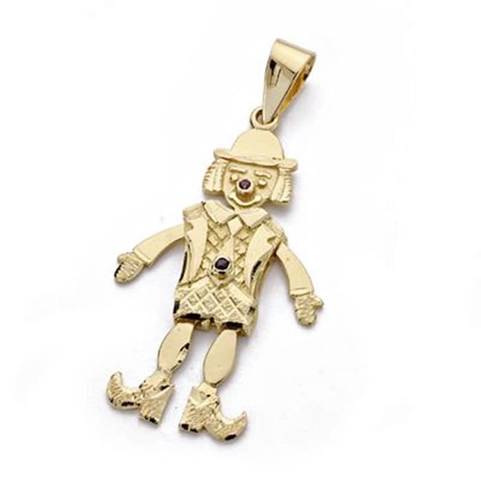 Pendentif 18K Clown d'or unisexe 35 mm. Détails réalistes sculptés articulés