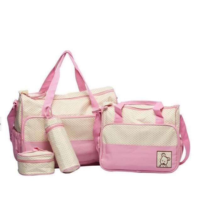 Set de 5pcs Sac à Main Langer Bébé Maman pour Promenade Voyage-Rose