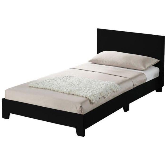 Lit complet + tête de lit + cadre de lit SIMPLI - Noir - 90x190