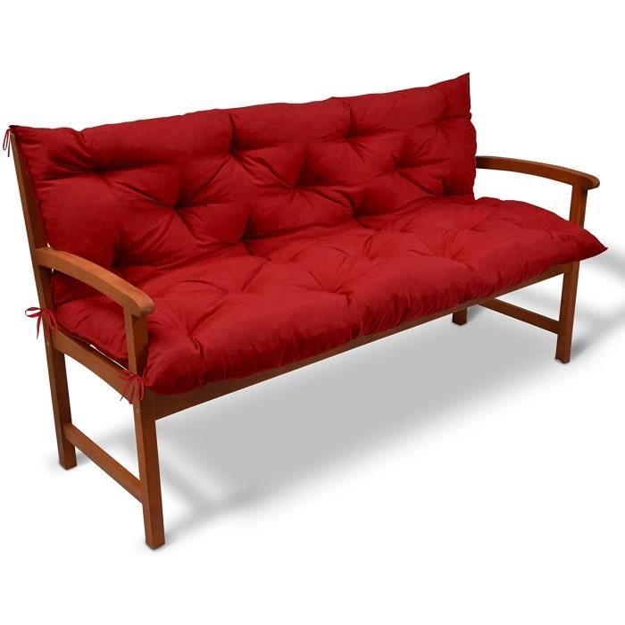 Beautissu Coussin banc Flair BR 120x50x50cm - Rouge - Coussin pour banc de jardin, terrasse, balcon - balancelle