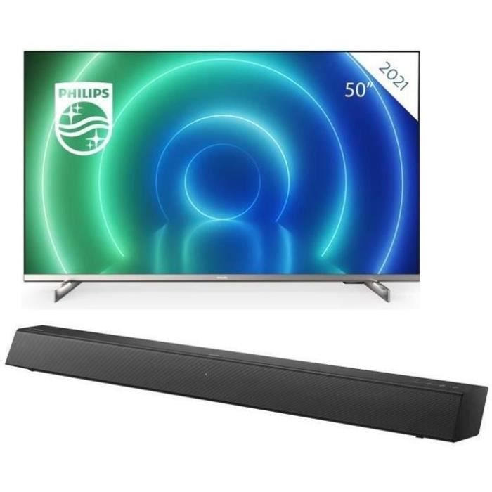 PHILIPS Pack TV LED UHD 4K 50PUS7556 - 50- (126cm) - Smart TV + TAB5105 - Barre de son Bluetooth 4.2 - HDMI ARC - 2x15W - Noir