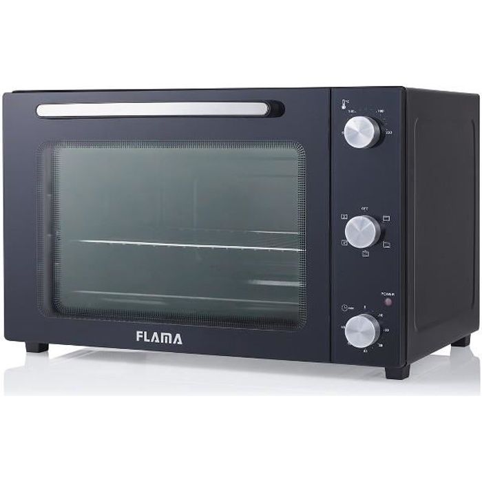 Mini-four à convection Flama noir 1558FL, 2000W, capacité de 58L, 6 fonctions de cuisson, fonction gril, revêtement antiadhésif