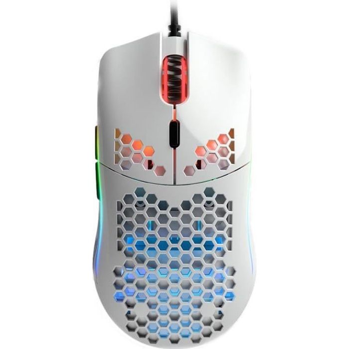 Glorious Model O- Minus (Blanc Brillant) - Souris gaming - filaire - droitier - capteur optique Pixart PMW3360 de 12000 dpi - 6