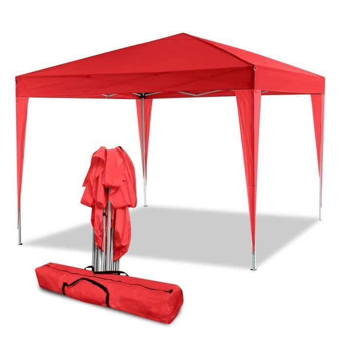 3 x 3m Tente tonnelle pliante, Tente de réception avec 4 panneaux latéraux - Rouge