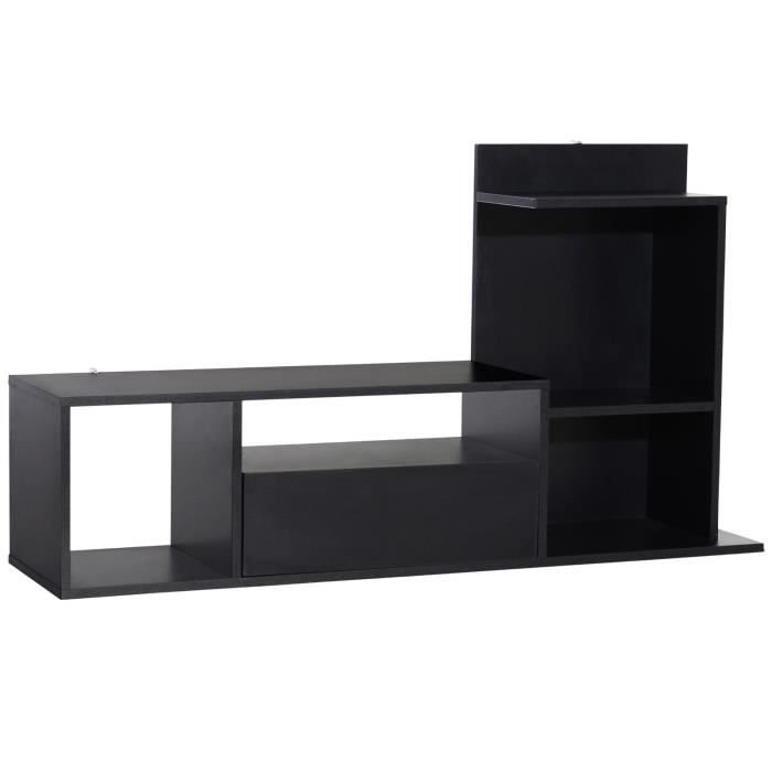 Meuble TV design contemporain multi-rangements grand plateau 3 niches 2 étagères tiroir mélaminé noir mat 120x67x30cm Noir