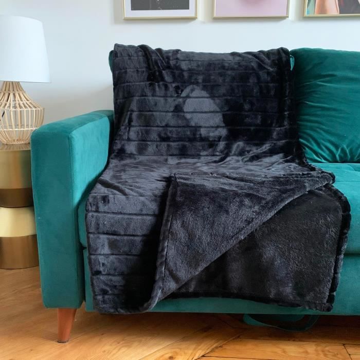 Plaid imitation fourrure noir 130 x 170