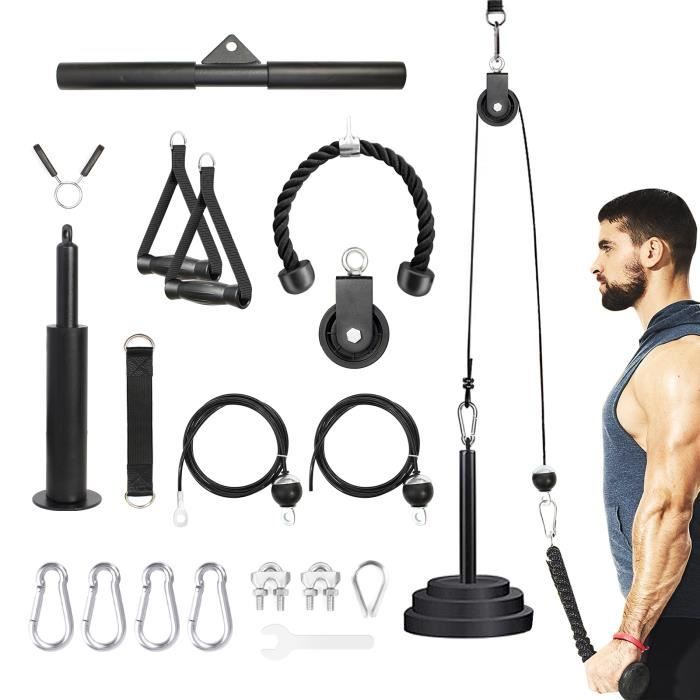 Système de poulie de Levage Fitness LAT Machine, Musculation Poulie Rouleau pour Cable Rouleau, 180cm & 230cm câble, pour Biceps