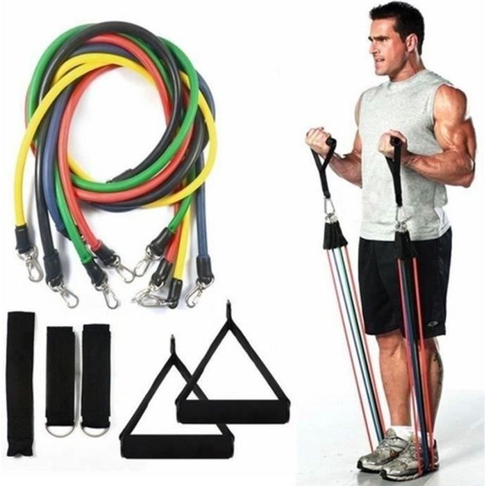 MERKMAK® set bande elastique fitness musculation 11 sport de resistance traction large cheville pied kit sangle Elastiband exercice