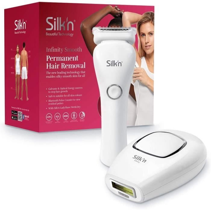 SILK'N Coffret Infinity Smooth Epilateur à lumière pulsée 400 000 flashs, rasoir électrique inclus LadyShave
