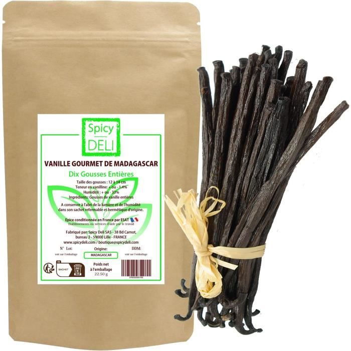 10 Gousses de Vanille noire Gourmet de Madagascar / Taille 12/14 cm. TOP QUALITE !!