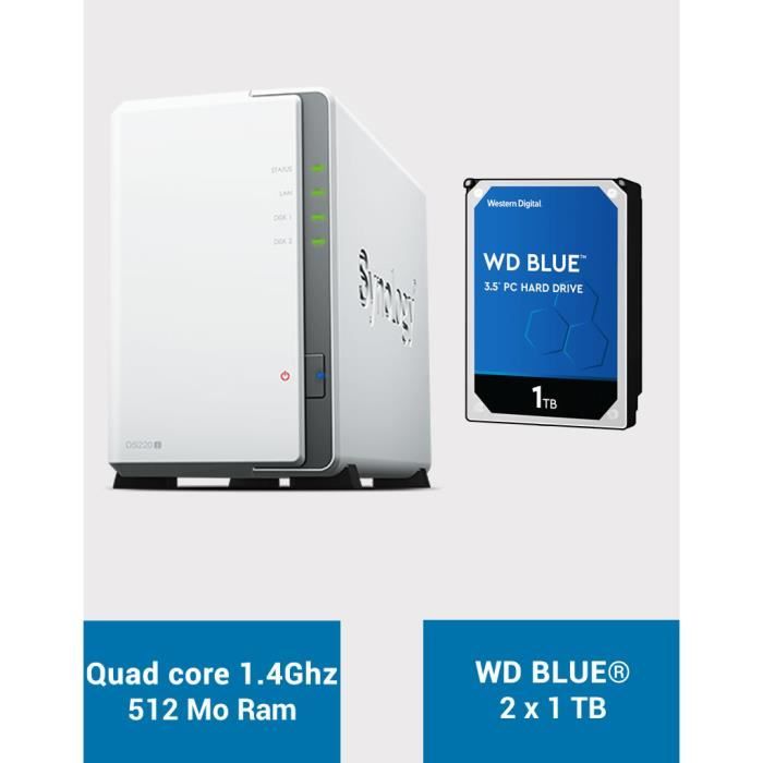 Synology DS220J Serveur NAS WD BLUE 2To (2x1To)