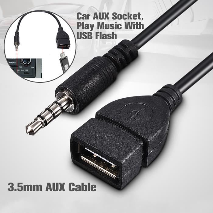 TEMPSA 3.5mm Mâle Audio AUX Jack Vers USB 2.0 A Femelle Convertisseur Adaptateur Cable