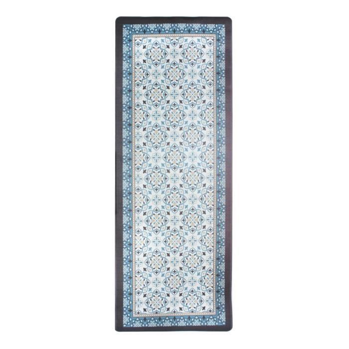 AZULEJOS - Tapis de cuisine imprimé carreaux de ciment cadre bleu gris 45x120