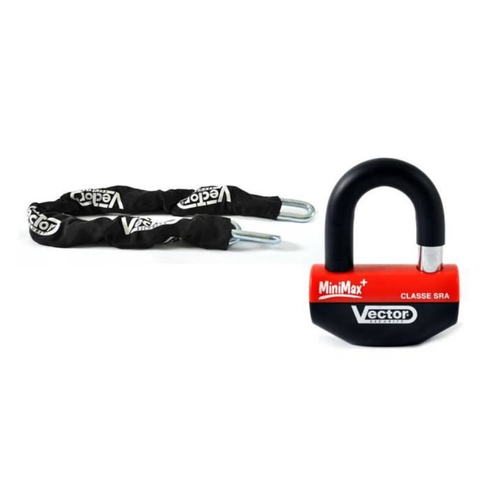 VECTOR - Kit antivol chaîne 1,30m + cadenas/bloque-disque MiniMax+ SRA