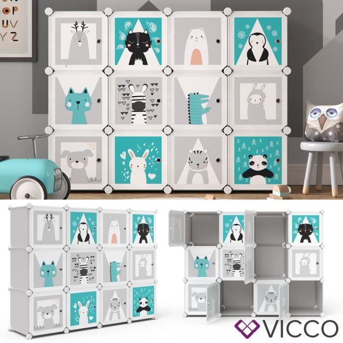 Armoire-penderie pour enfant Vicco, étagère DIY modulable, 12 compartiments, tringle, étagère emboîtable