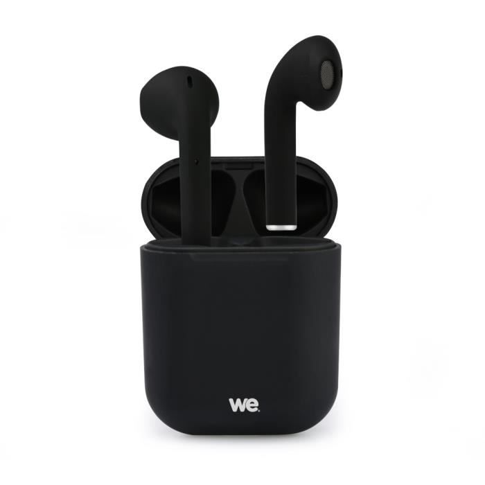 WE Ecouteurs Bluetooth 5.0 - Léger sans Fil - Microphone intégré Boitier de Recharge de 300 mAh Contrôle Tactile - Noir