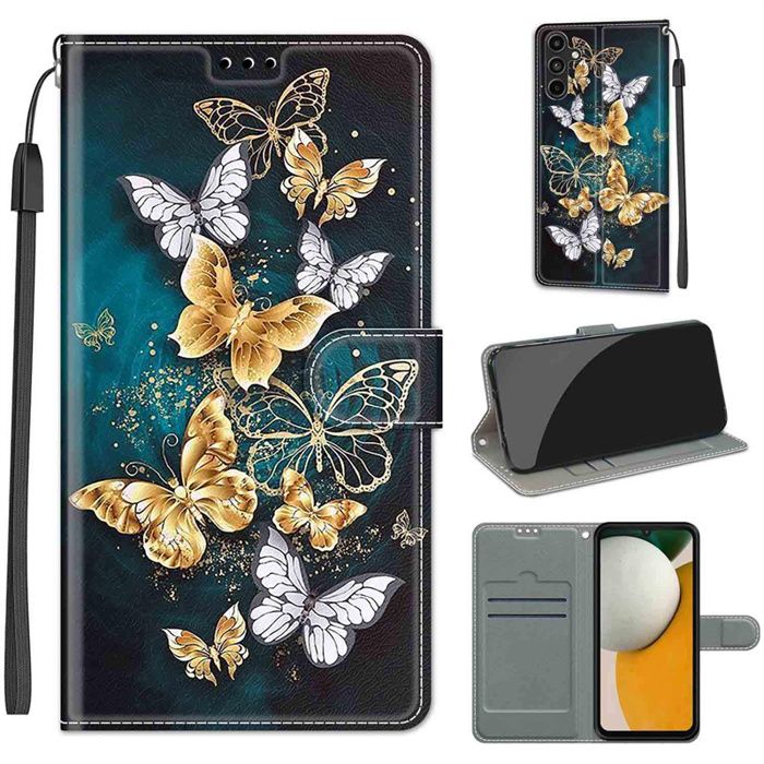 Etui pour Samsung Galaxy A15/A15 5G Housse Cuir avec Folio Support ,Fermoir magnétique et fente pour carte - Papillon volant YABWER
