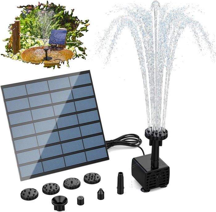Fontaine Solaire De Jardin Avec 6 Buses - Pompe Solaire Pour étang, Piscine Ou Bassin - Décoration Extérieure Autonome